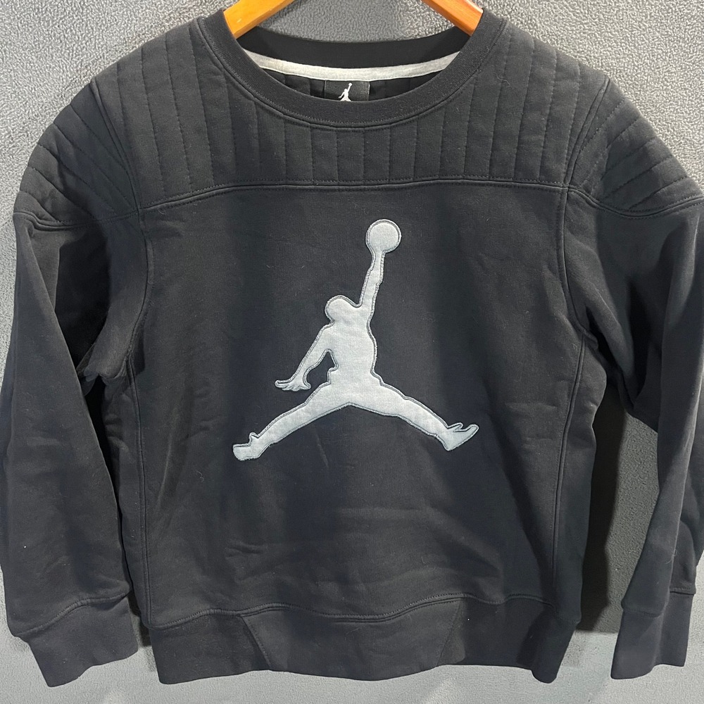 Jordan Boys Jumpman Quilted Shoulder Crewneck Sweatshirt Black Size M 10-12 YRS